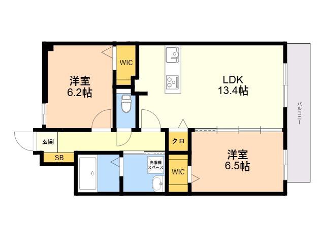 MODERN ASPIRATION 西新クアルト(2LDK/2階)の間取り写真