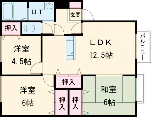 パナハイツミワA棟(3LDK/2階)の間取り写真