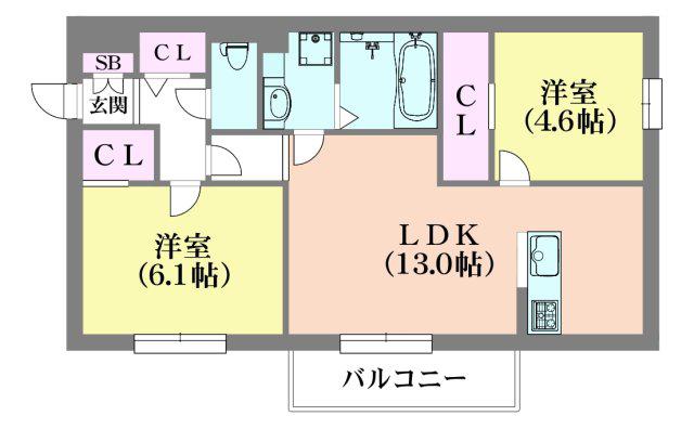 ラ・ヴェール杉尾台(2LDK/2階)の間取り写真