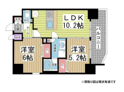プレサンス神戸元町(2LDK/12階)の間取り写真