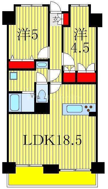 クレセントコートおおたかの森(2LDK/5階)の間取り写真