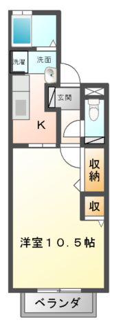コモンライフ臥木河原(1K/2階)の間取り写真