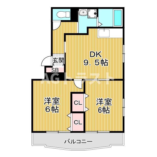 エクスバル・KM(2DK/2階)の間取り写真