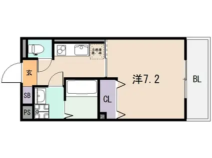 アルモ小若江(1K/2階)の間取り写真