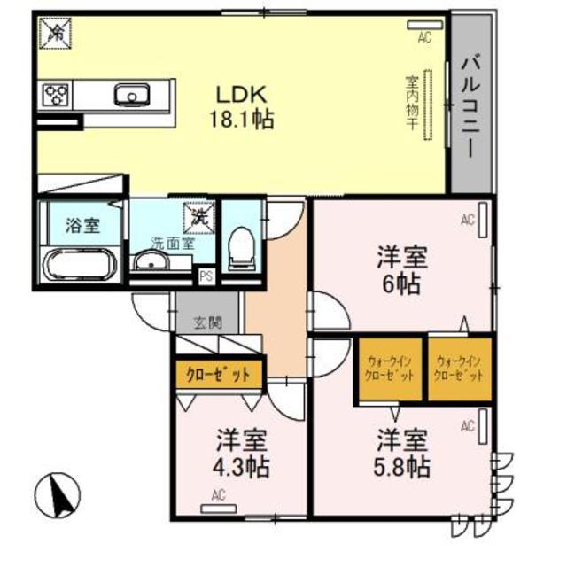 クラシスト万代(3LDK/2階)の間取り写真