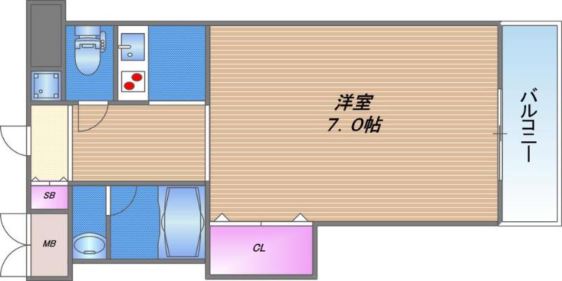 ブリリアン夕陽丘(1K/3階)の間取り写真