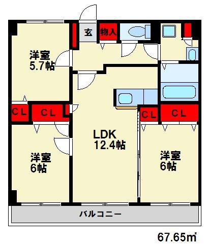 ブリューテ21(3LDK/4階)の間取り写真