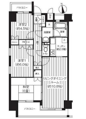 パシフィーク品川(3LDK/9階)の間取り写真