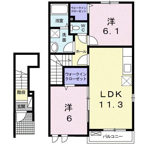 メゾン・ド・ローズ(2LDK/2階)の間取り写真