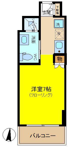 フラットK(1K/3階)の間取り写真