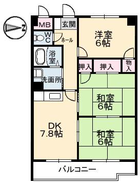 ロイヤルオークス(3DK/2階)の間取り写真