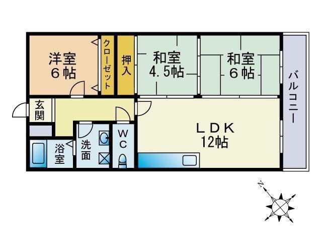 クレスト尾崎1号館(3LDK/1階)の間取り写真