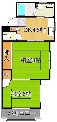 シャトレ緑ヶ丘(2K/4階)の間取り写真