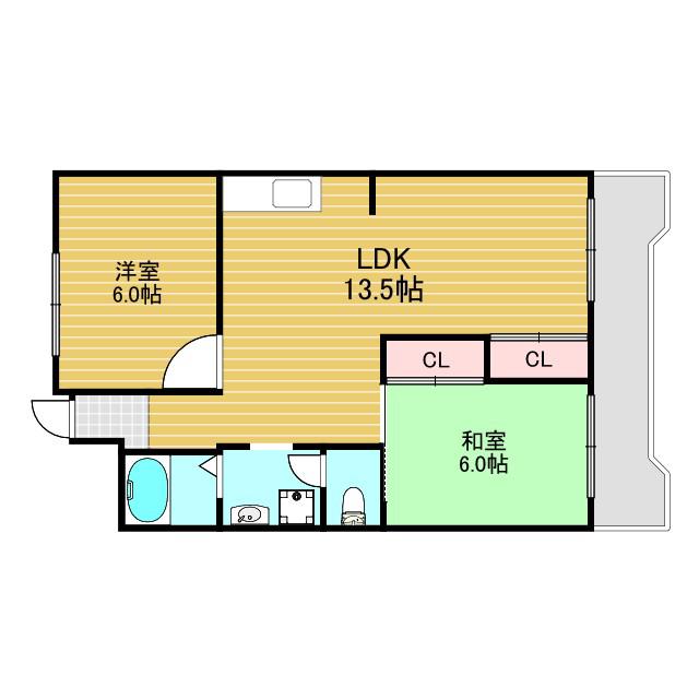コーポラスキド(2LDK/2階)の間取り写真