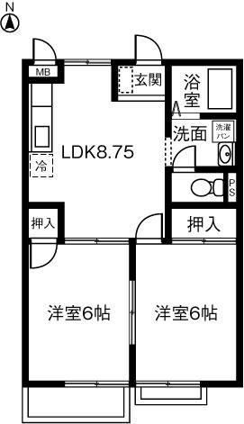 KS HOUSE B棟(2LDK/2階)の間取り写真