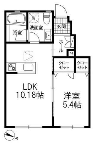 パラディ成城(1LDK/1階)の間取り写真