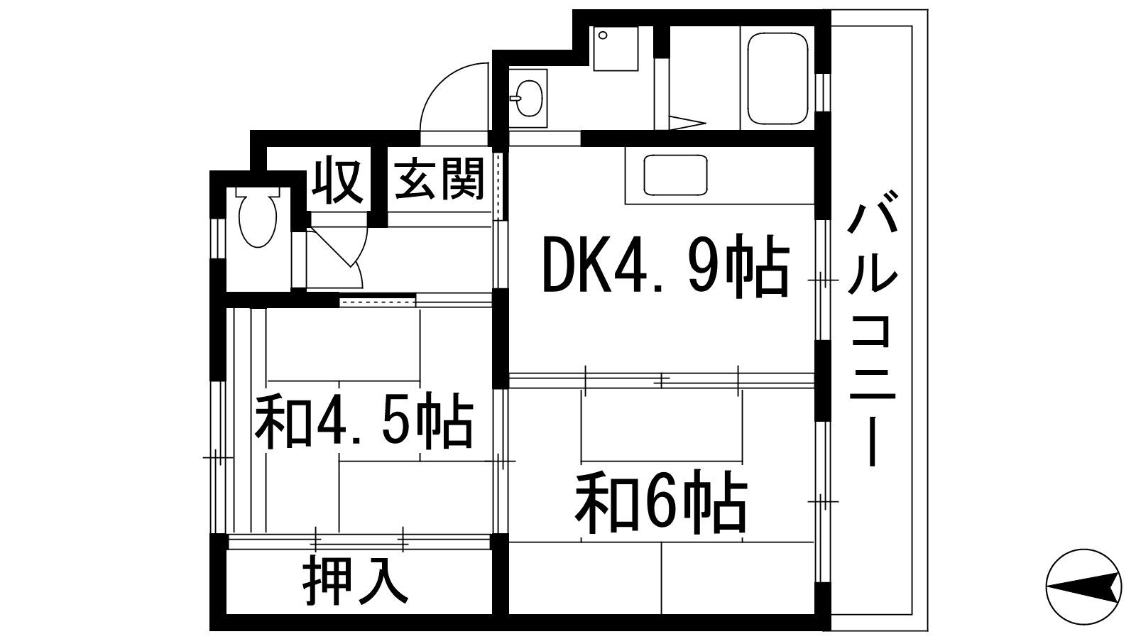 逆瀬川3号棟(2DK/1階)の間取り写真
