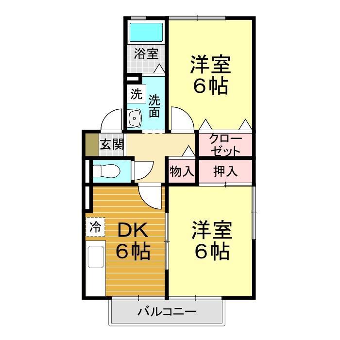リヴェール B棟(2DK/2階)の間取り写真