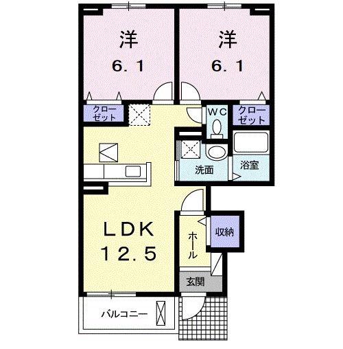 ヒルサイドスクエア西小田 A(2LDK/1階)の間取り写真