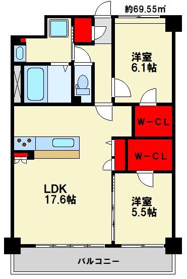 ビオネ美野島(2LDK/2階)の間取り写真