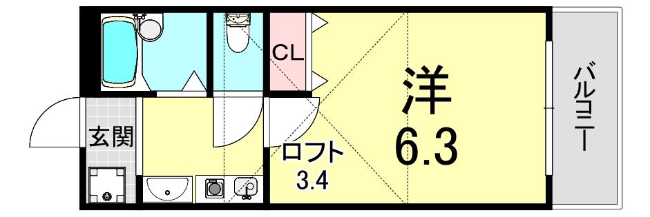 アミティエ山手(ワンルーム/2階)の間取り写真