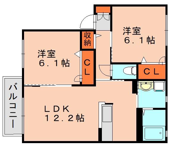 バルドチェン篠栗 A棟(2LDK/2階)の間取り写真