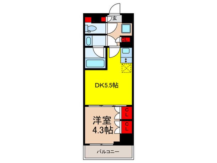 ベルファース人形町(1DK/9階)の間取り写真