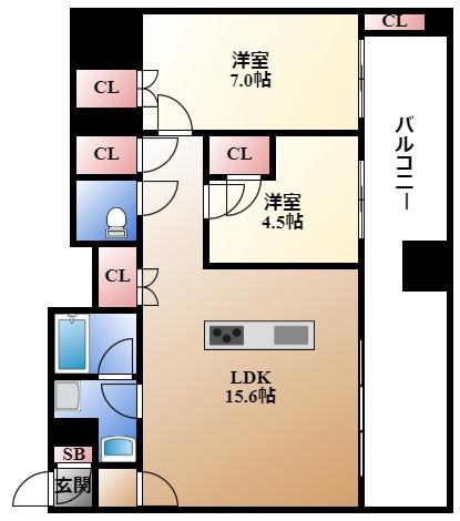 ラア・ケア覚王山(2LDK/14階)の間取り写真