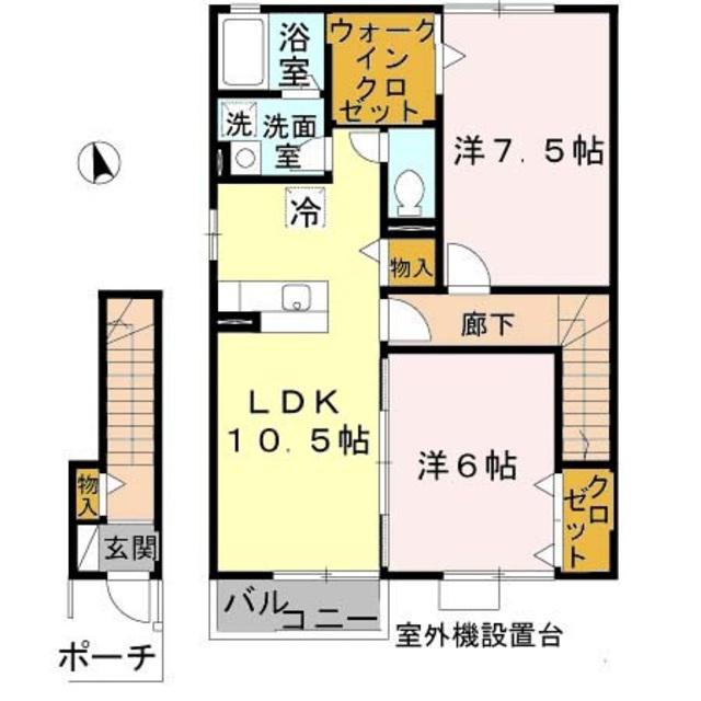 カーサモニカA棟(2LDK/2階)の間取り写真
