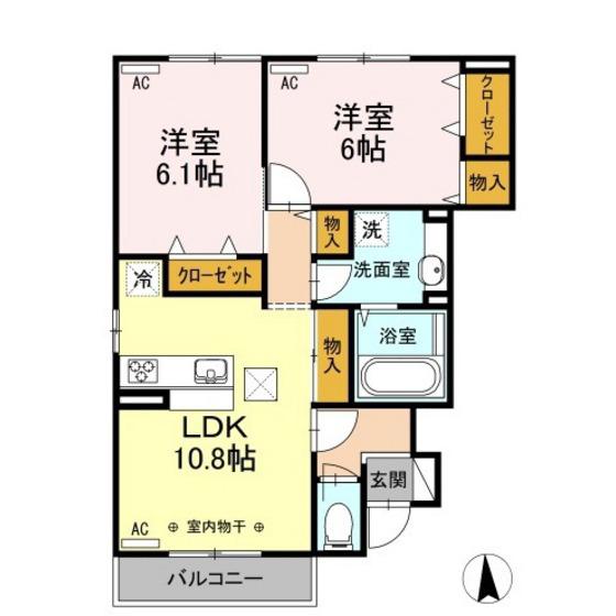ルピーノ A(2LDK/1階)の間取り写真