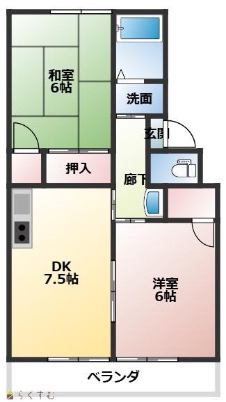 ハウスチトセ(2DK/1階)の間取り写真