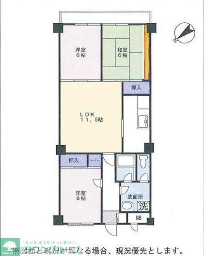 ライオンズマンションロワイヤル北小金(3LDK/4階)の間取り写真