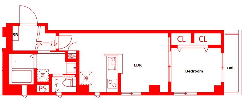 クリザンテム中幸町(1LDK/2階)の間取り写真