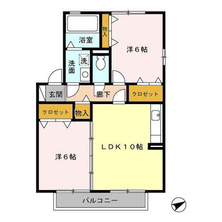 地下鉄桜通線 徳重駅 バス乗車時間:10分 最寄りバス停で下車 徒歩4分 2階建 築21年(2LDK/2階)の間取り写真