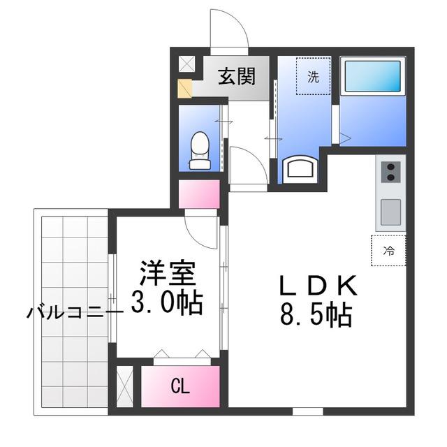 ジーメゾン高石千代田アクシス(1LDK/1階)の間取り写真