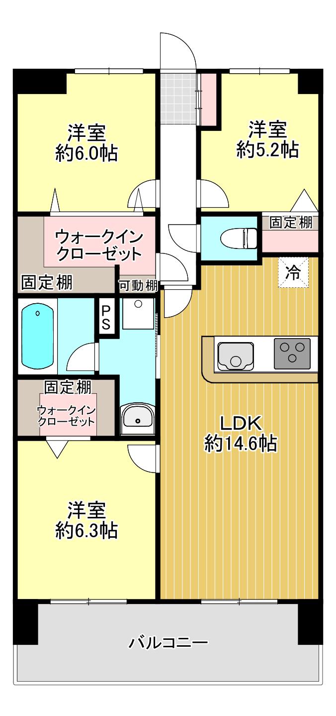 ペルシュ城山(3LDK/5階)の間取り写真