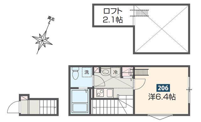 MELDIA矢川II(1K/2階)の間取り写真