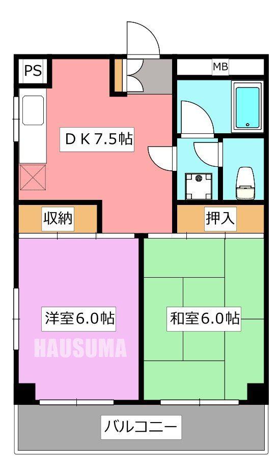 サザンハイツ藤(2K/5階)の間取り写真