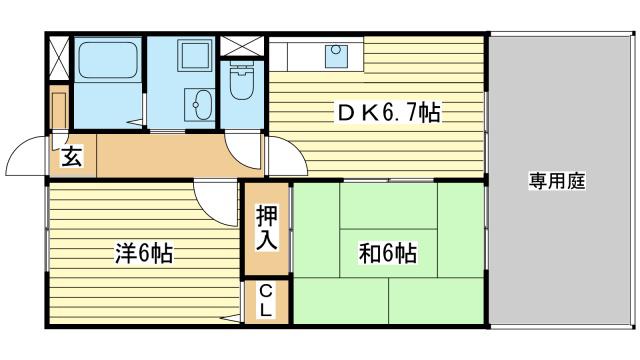 パセオ書写B棟(2DK/1階)の間取り写真