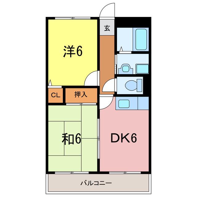 M.ヒューゲル(2DK/3階)の間取り写真