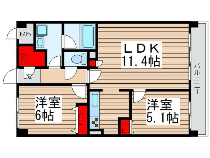 ソルヴェールレジデンス(2LDK/5階)の間取り写真