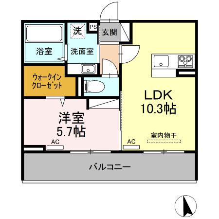 ドヌール・エスパース B棟(1LDK/3階)の間取り写真