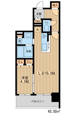エイチエフ新横浜レジデンス(1LDK/4階)の間取り写真