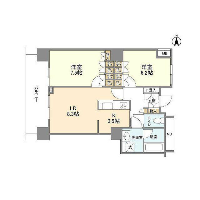 豊洲シエルタワー(2LDK/23階)の間取り写真