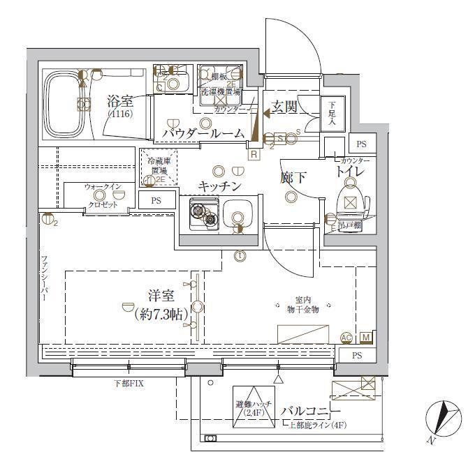 クレイシア新宿ノース(1K/2階)の間取り写真