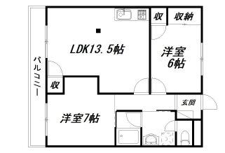 パークサイド高木(2LDK/3階)の間取り写真