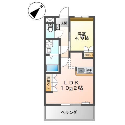 アシューレ伊倉(1LDK/2階)の間取り写真