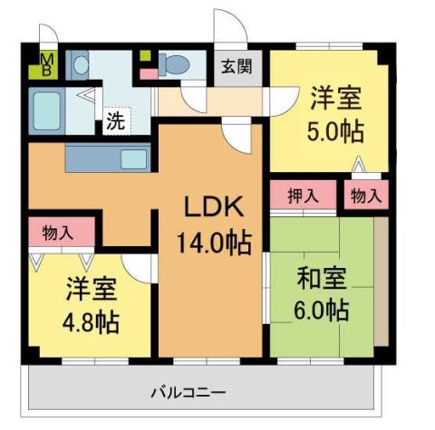 ルシエル宝塚(3LDK/3階)の間取り写真