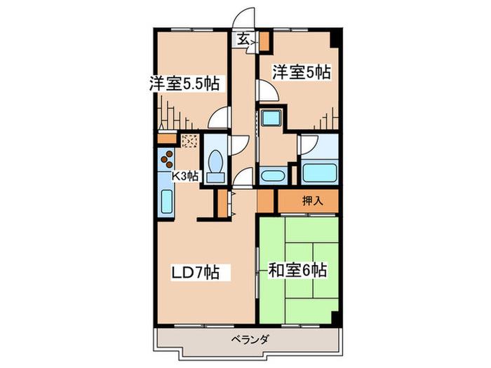 エスポワール淵野辺(3LDK/2階)の間取り写真