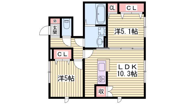 シェーンメーア(2LDK/1階)の間取り写真